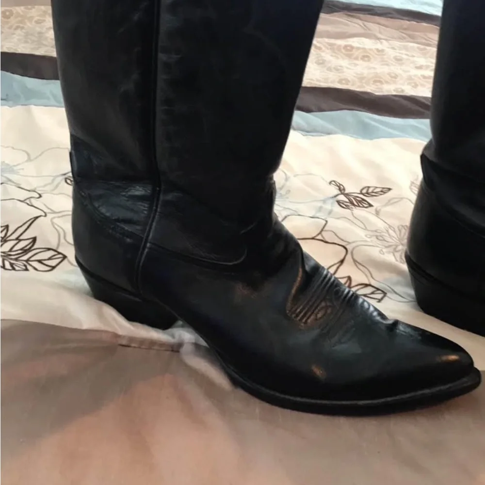 Tony Lama Black Leather Men's Boots - Picture 3 of 4